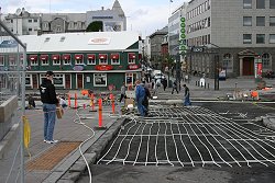 Picture of under-road heating being installed in Reykjavik town centre, August 2003