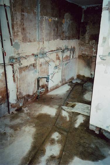 Our kitchen, gutted back to brickwork and plaster. Wires hanging out of walls, concrete floor dug up - it looks a mess!