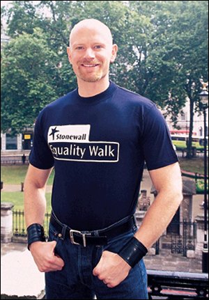 John wearing a Stonewall t-shirt, August 2004