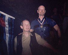 John giving a speech at Catacombs leather event alongside Peter the interpreter