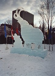 A mammouth ice sculpture as part of Winterlude in Ottawa
